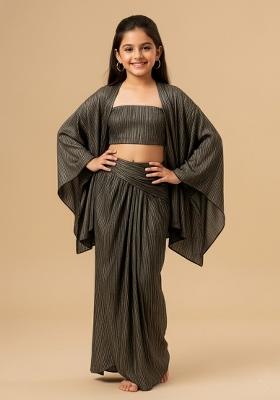 Girls Black Solid Satin Fusion Set