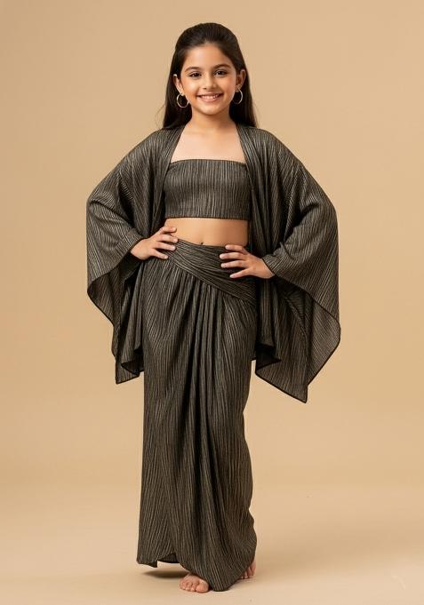 Girls Black Solid Satin Fusion Set