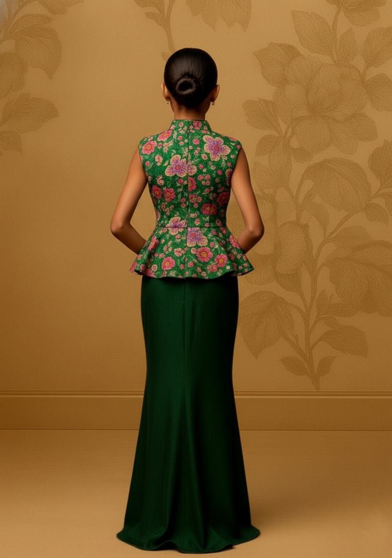 Girls Green Embroidered Chiffon Fusion Set - Indya