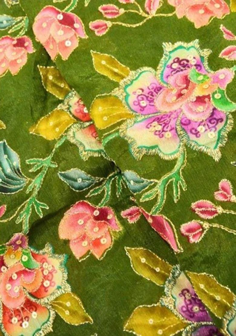 Girls Green Embroidered Chiffon Fusion Set - Indya