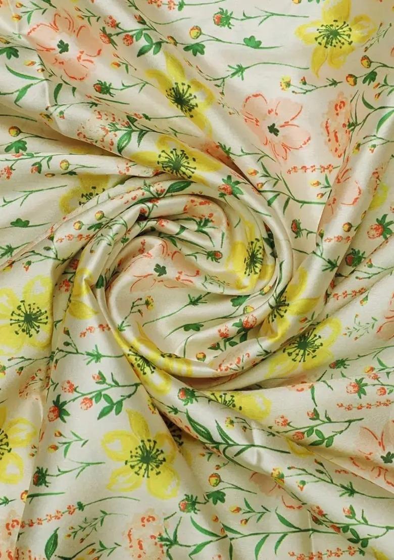 Girls Yellow Floral Print Satin Fusion Set