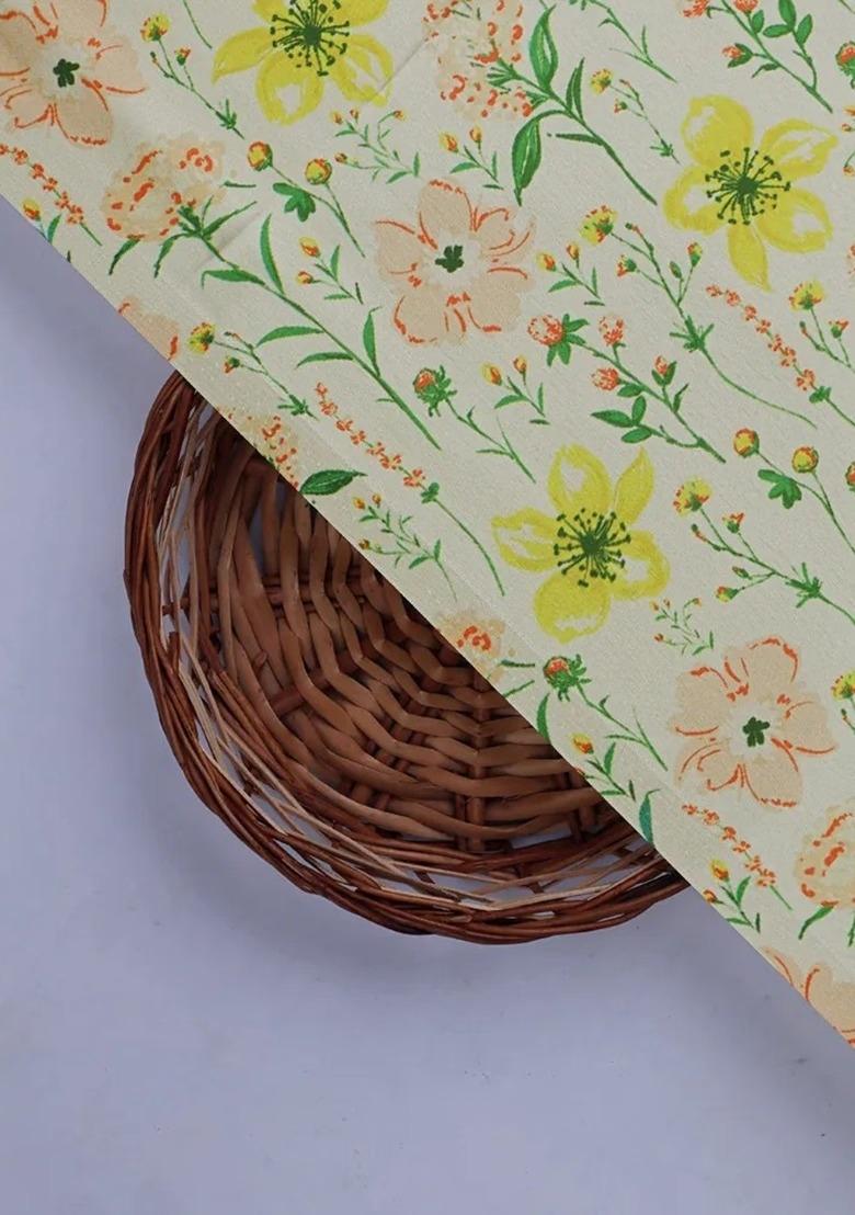 Girls Yellow Floral Print Satin Fusion Set