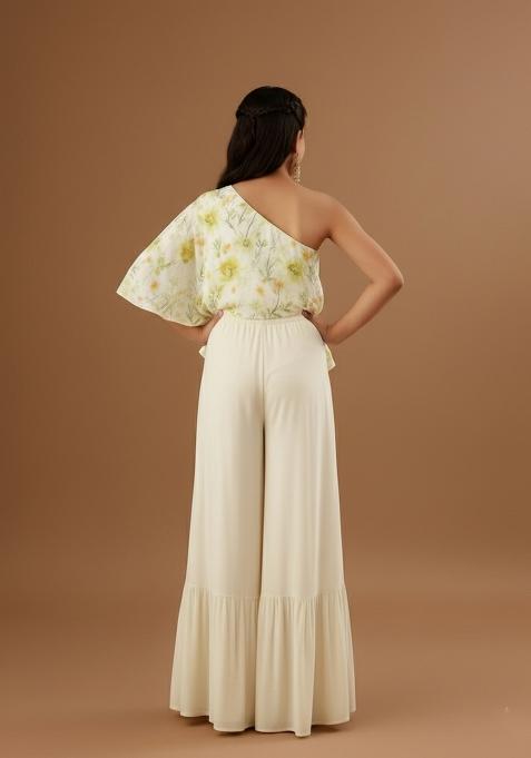 Girls Yellow Floral Print Satin Fusion Set