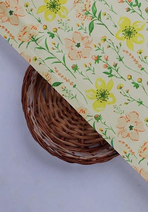 Girls Yellow Floral Print Satin Fusion Set