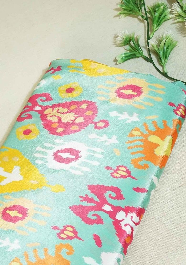 Girls Turquoise Blue Ikat Print Crepe Fusion Set - Indya