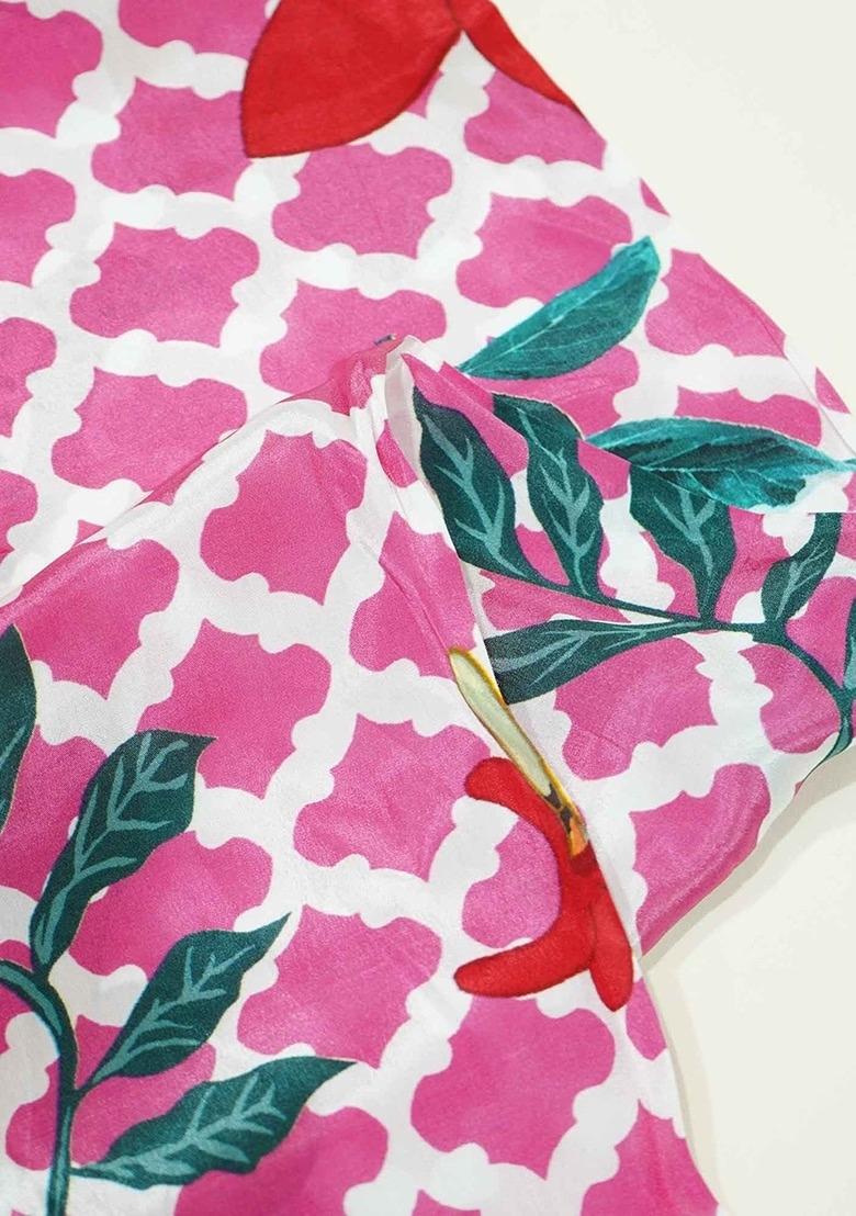 Girls Pink Floral Print Crepe Fusion Set - Indya