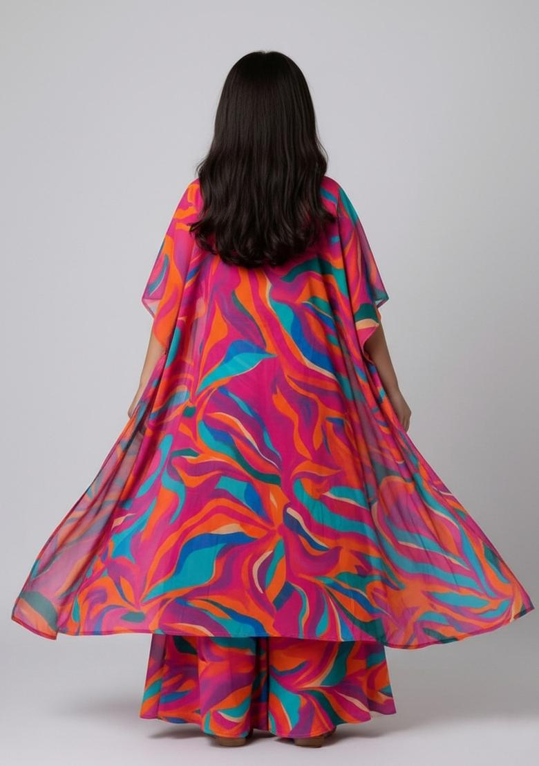 Girls Multicolor Abstract Print Crepe Fusion Set - Indya