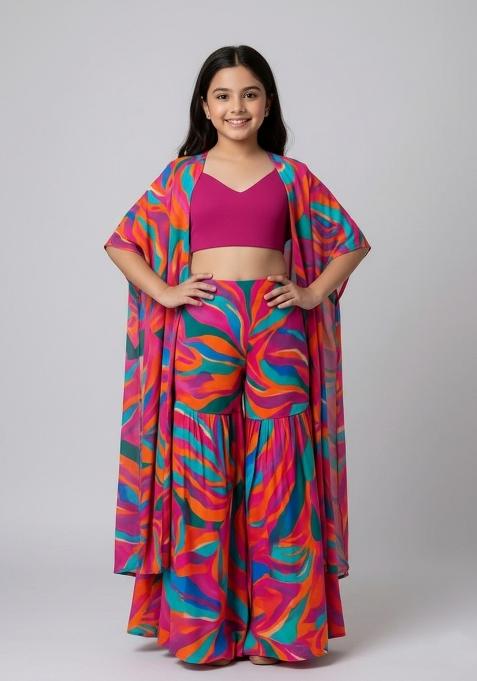Girls Multicolor Abstract Print Crepe Fusion Set