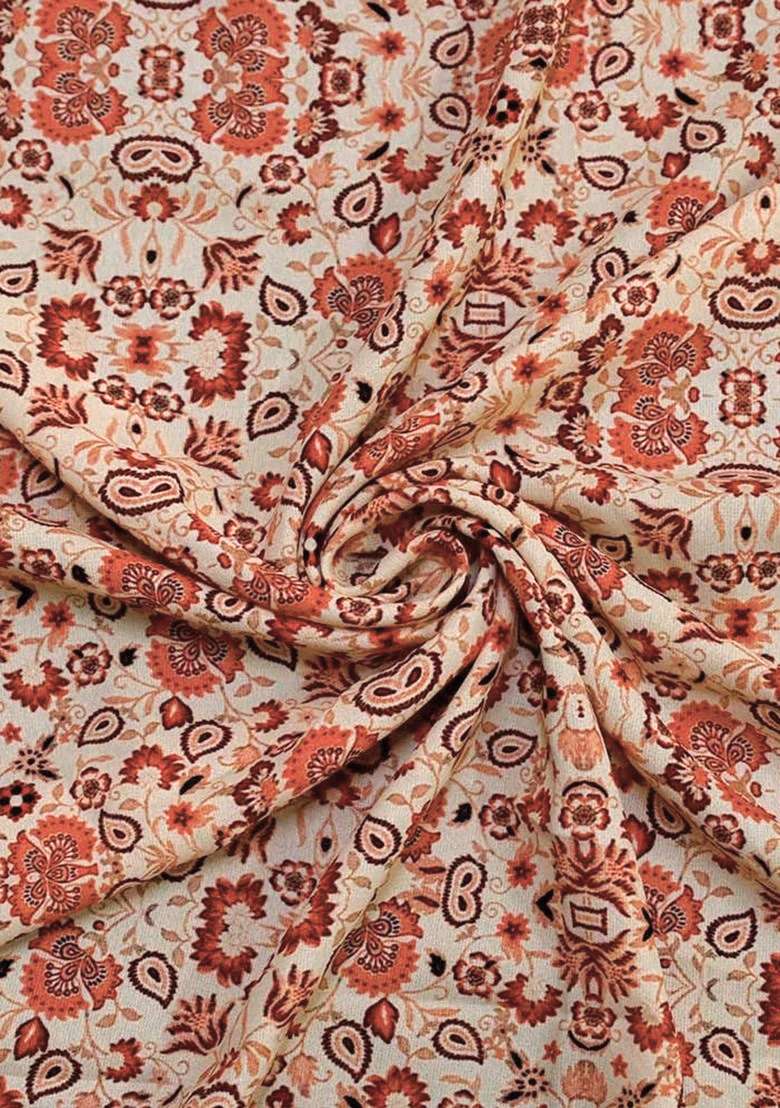 Girls Beige Floral Print Georgette Fusion Set - Indya