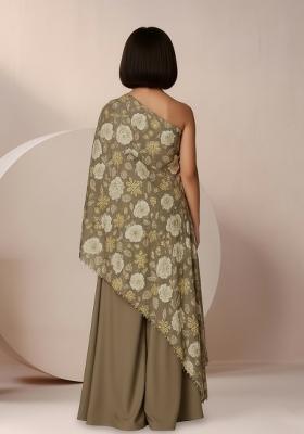 Girls Light Brown Floral Print Satin Fusion Set