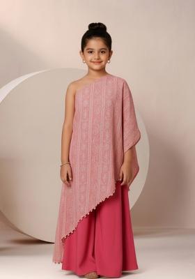 Girls Pink Floral Print Satin Fusion Set