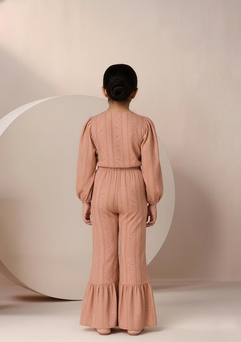 Girls Pink Floral Print Satin Fusion Set - Indya