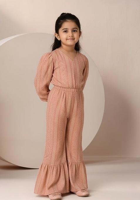 Girls Pink Floral Print Satin Fusion Set