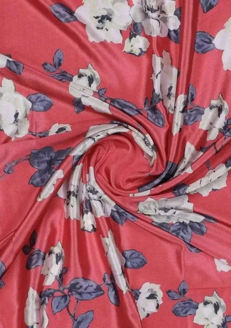 Girls Red Floral Print Satin Fusion Set - Indya