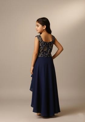 Girls Blue Embroidered Georgette Fusion Set