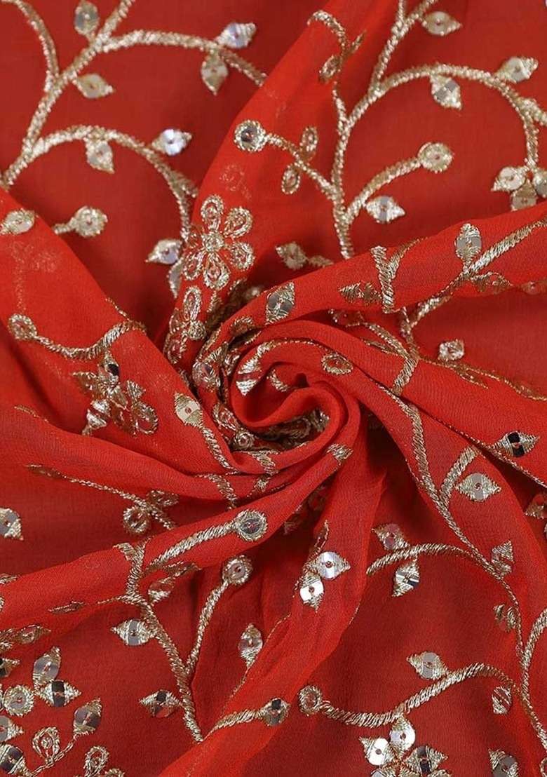 Girls Red Embroidered Georgette Fusion Set - Indya