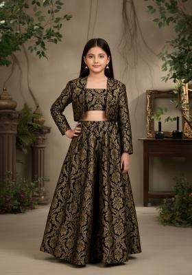 Girls Black Brocade Co-Ord Set