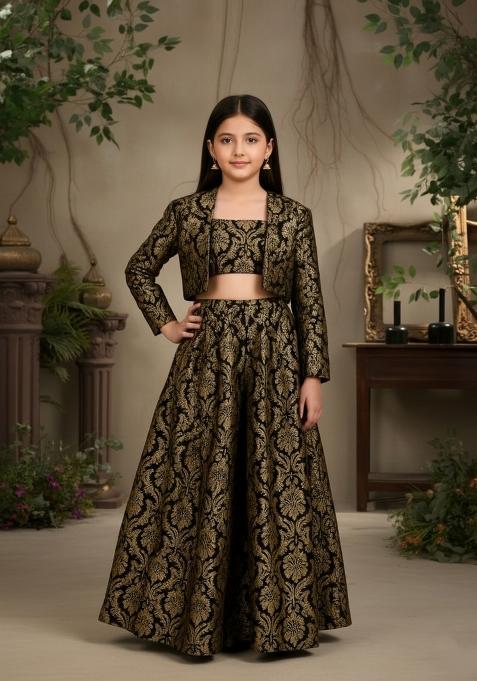 Girls Black Brocade Co-Ord Set