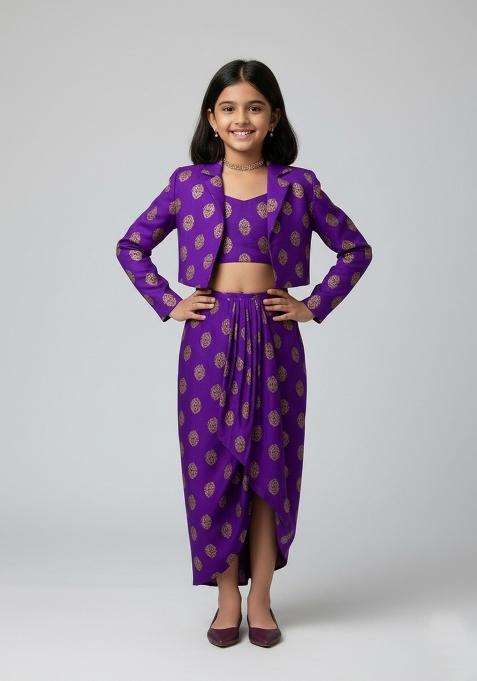 Girls Purple Brocade Co-Ord Set
