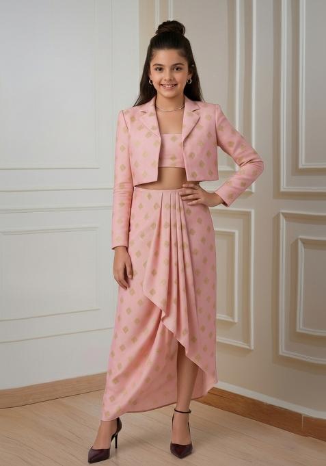 Girls Pastel Pink Brocade Co-Ord Set