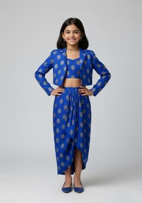 Girls Blue Brocade Co-Ord Set
