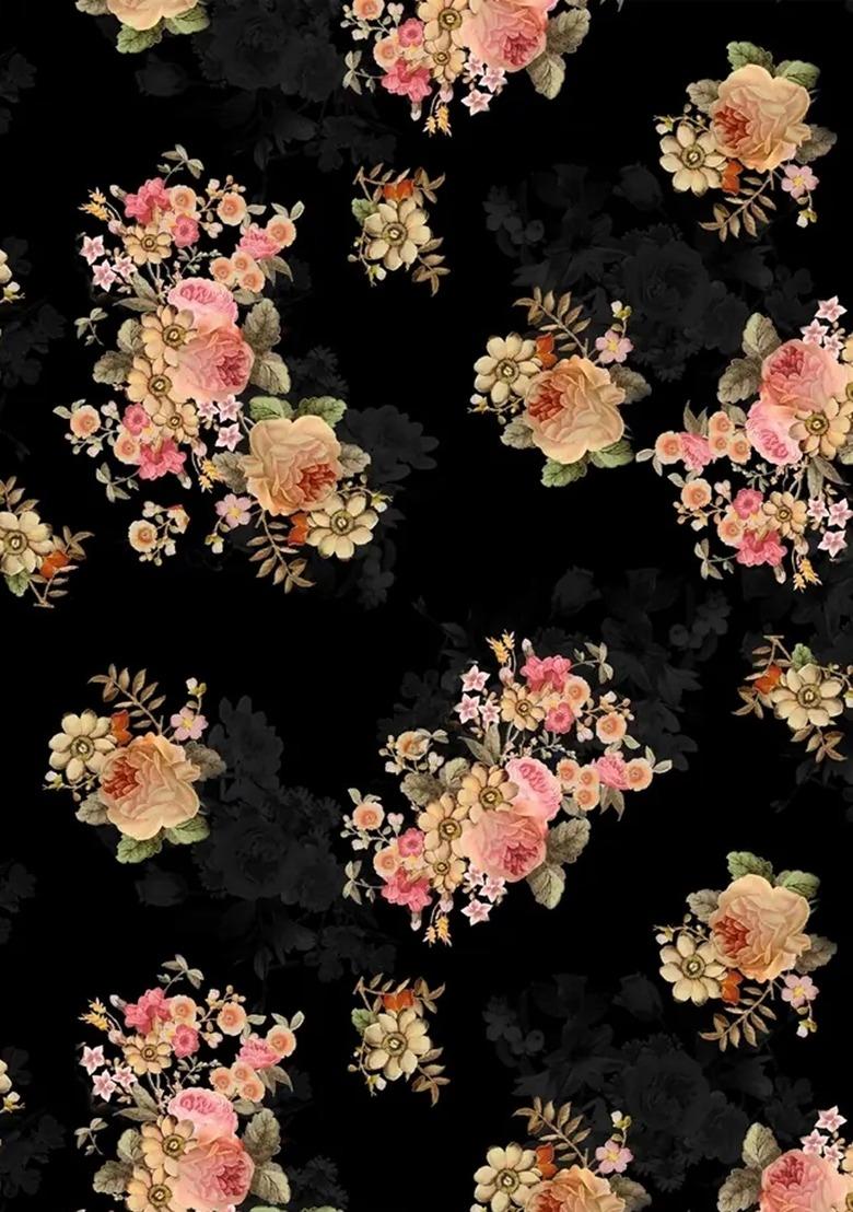 Girls Black Floral Print Chiffon Kurta Set - Indya