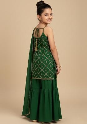 Girls Green Embroidered Georgette Kurta Set