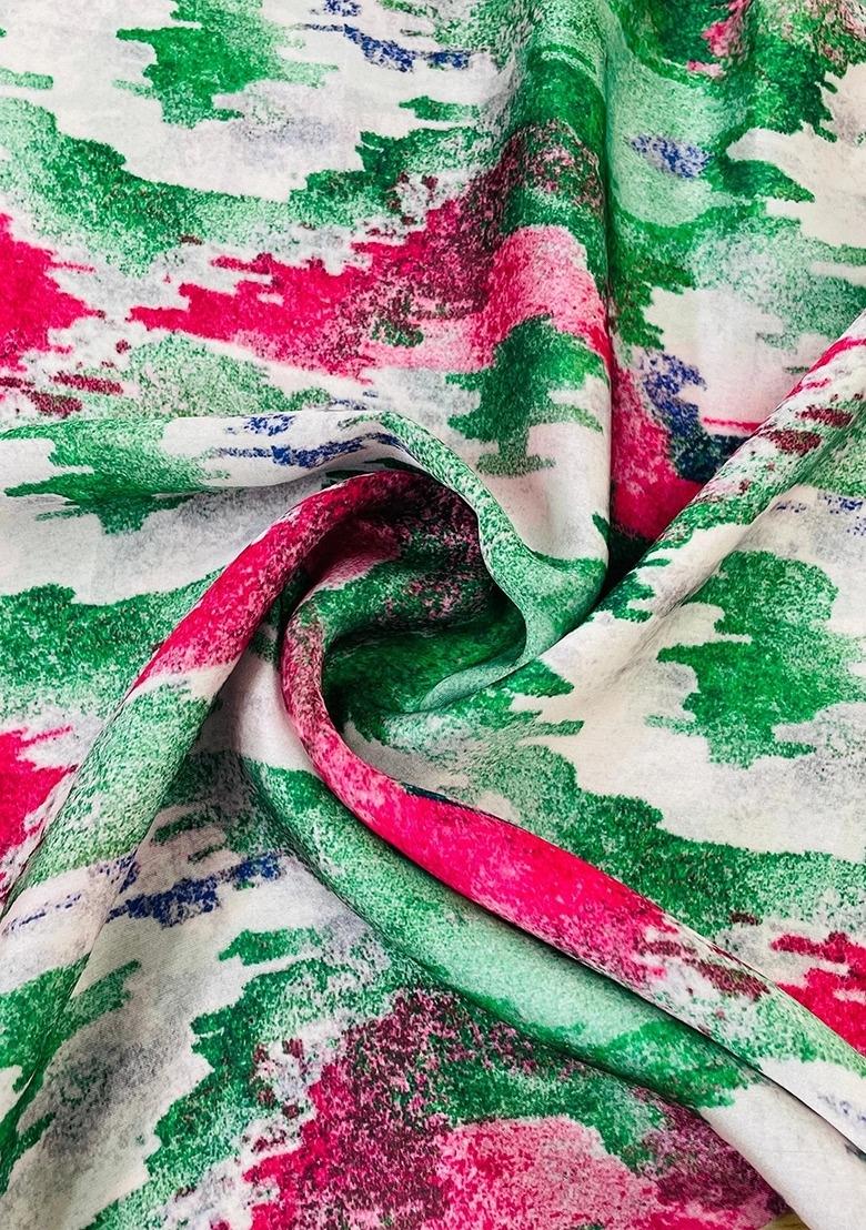 Girls Green Ikat Print Georgette Kurta Set