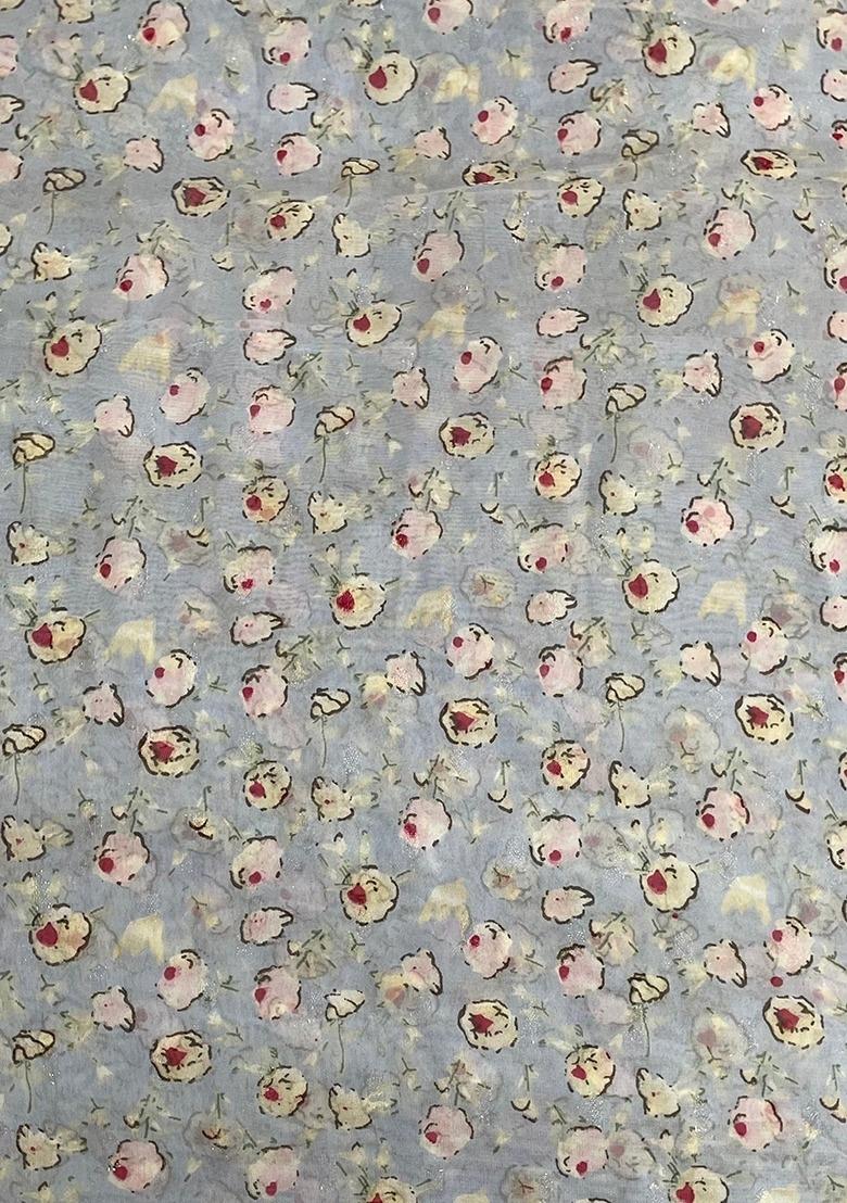 Girls Sky Blue Floral Print Georgette Kurta Set - Indya