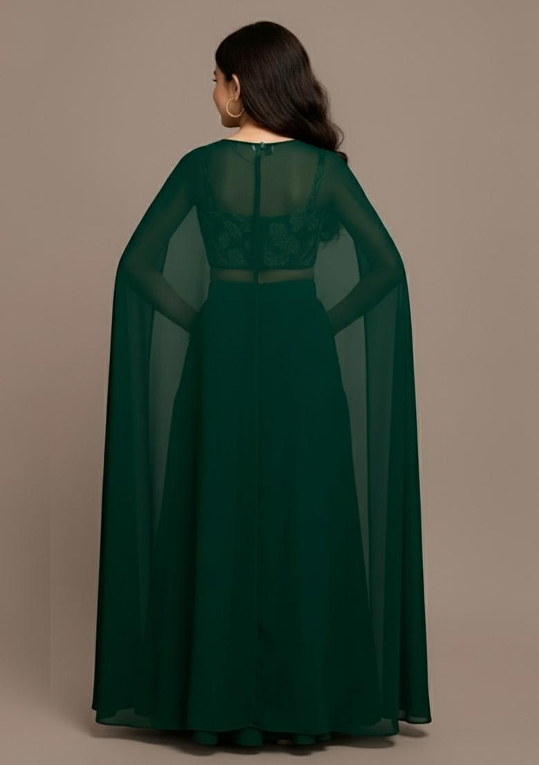 Girls Dark Green Embroidered Georgette Sharara Set - Indya