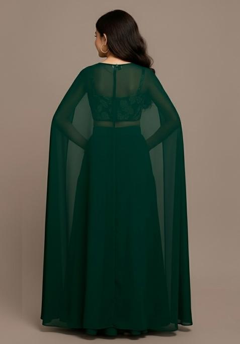 Girls Dark Green Embroidered Georgette Sharara Set