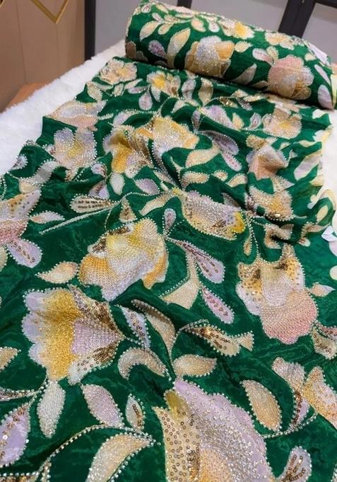 Girls Dark Green Embroidered Georgette Sharara Set