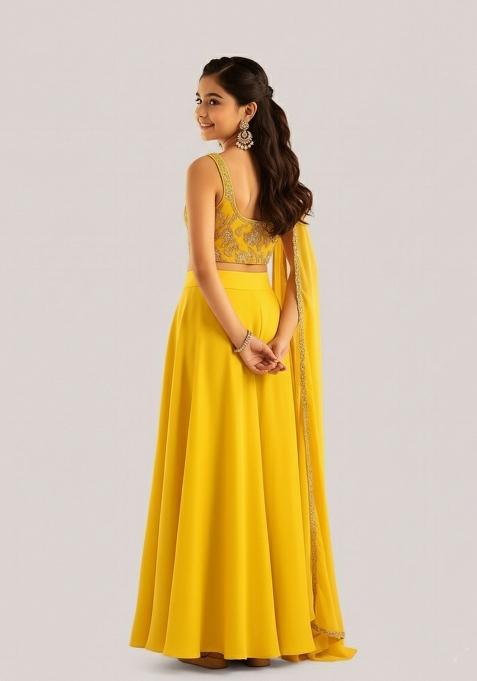 Girls Yellow Embroidered Georgette Sharara Set