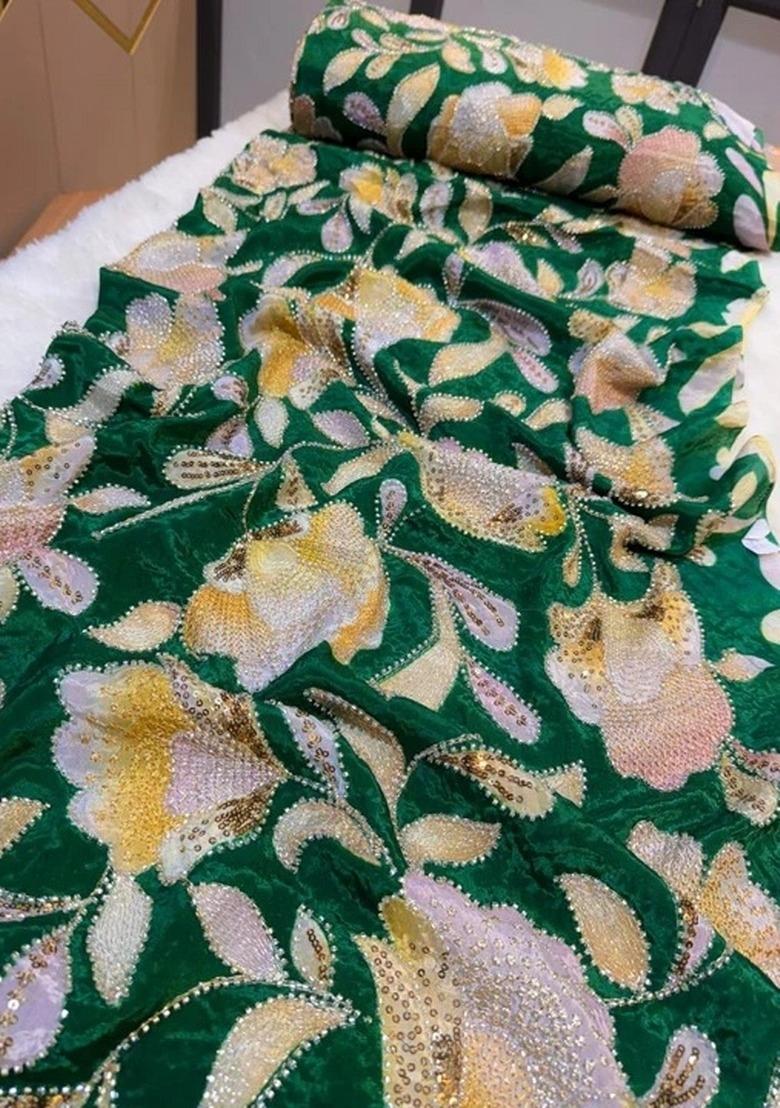 Girls Dark Green Embroidered Georgette Sharara Set