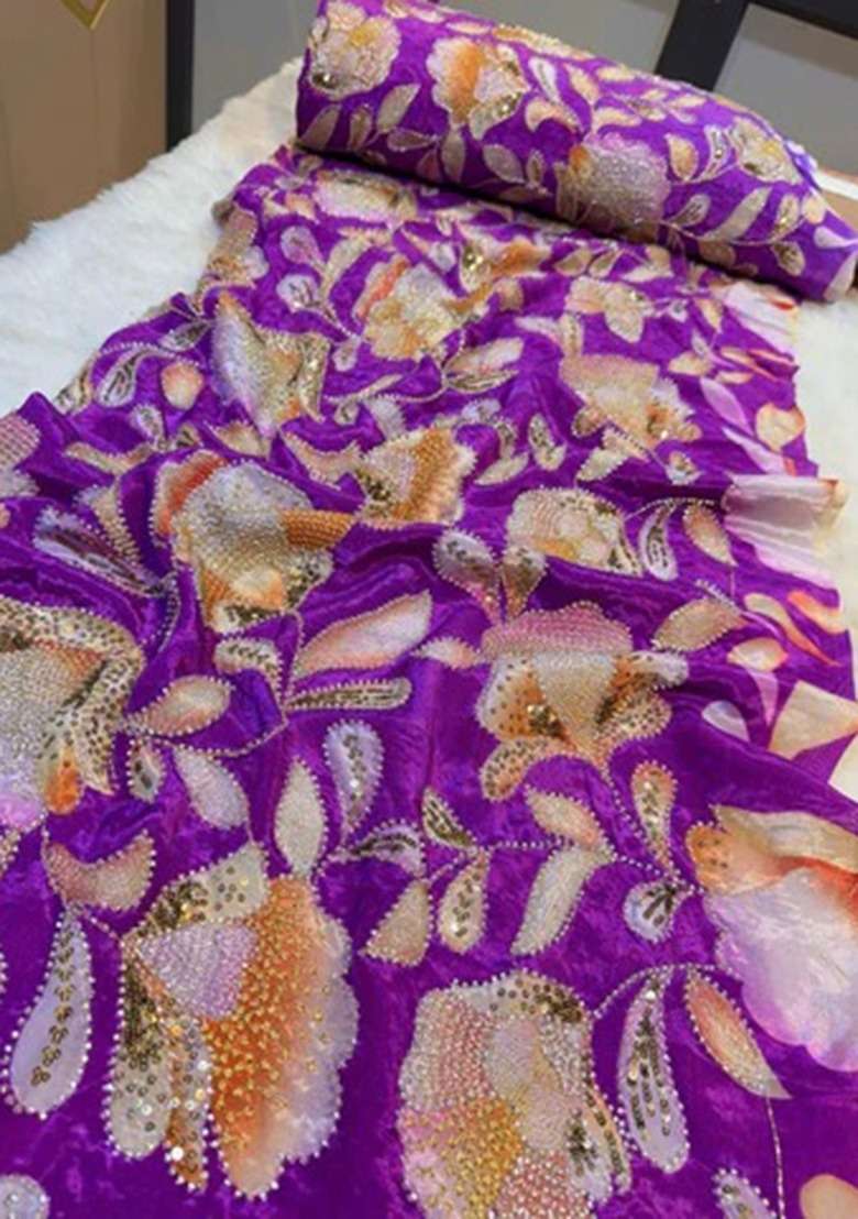 Girls Purple Embroidered Georgette Sharara Set - Indya