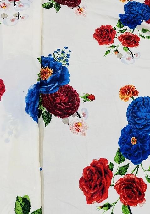 Girls Royal Blue Floral Print Crepe Kurta Set