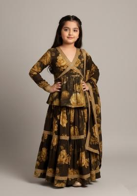Girls Multicolor Floral Print Chiffon Kurta Set
