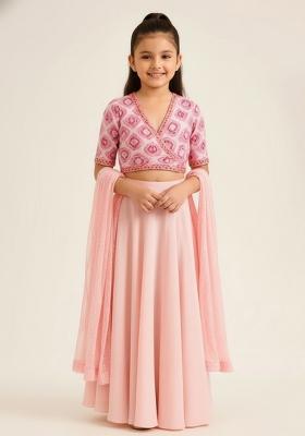 Girls Pink Embellished Georgette Sharara Set