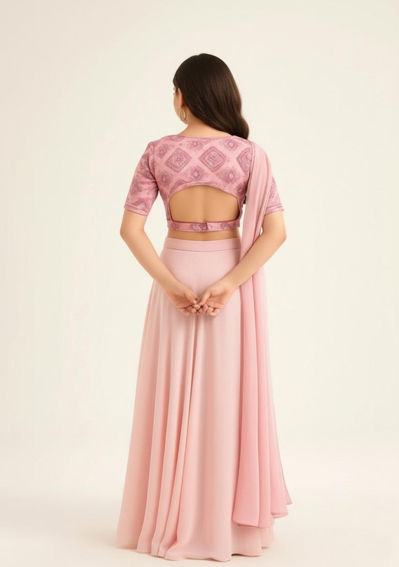 Girls Pink Embellished Georgette Sharara Set - Indya