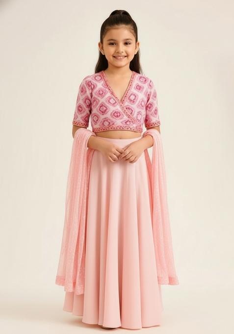 Girls Pink Embellished Georgette Sharara Set