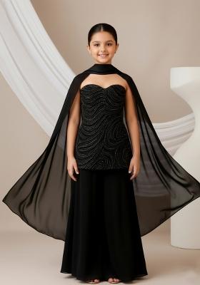 Girls Black Embellished Georgette Sharara Set