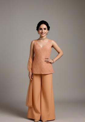 Girls Peach Embroidered Georgette Sharara Set