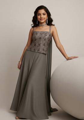Girls Grey Sequin Georgette Kurta Set