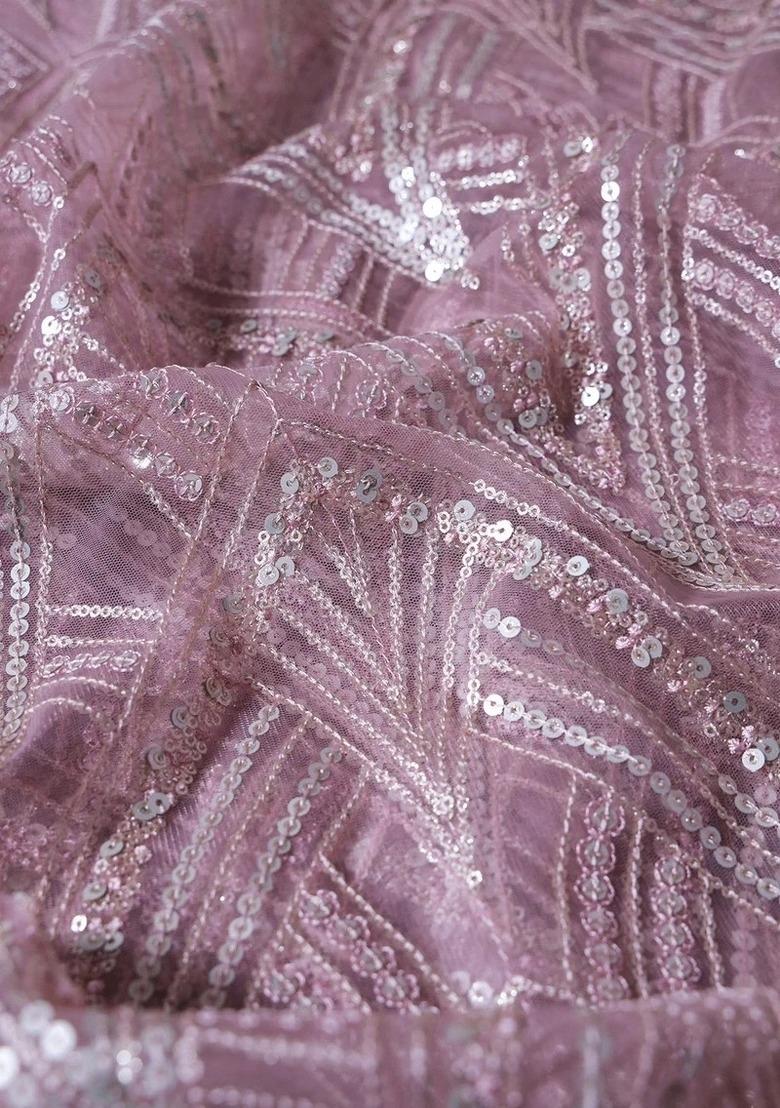 Girls Mauve Embroidered Net Kurta Set - Indya