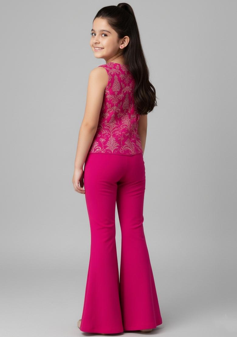 Girls Pink Embroidered Georgette Sharara Set - Indya