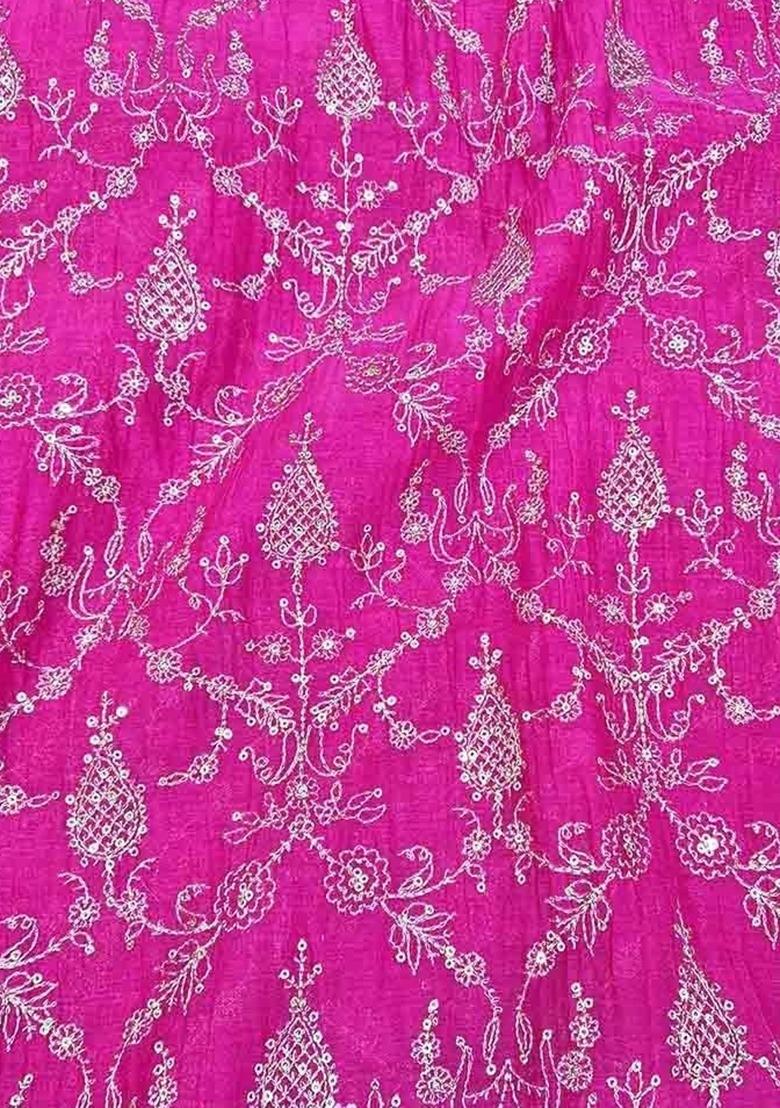 Girls Pink Embroidered Georgette Sharara Set - Indya
