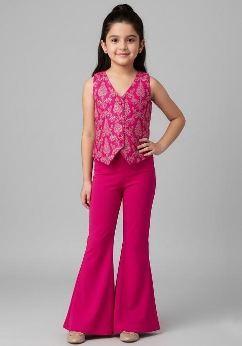 Girls Pink Embroidered Georgette Sharara Set