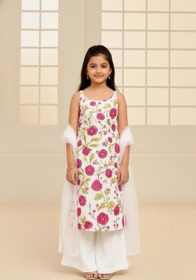 Girls White Embroidered Silk Sharara Set