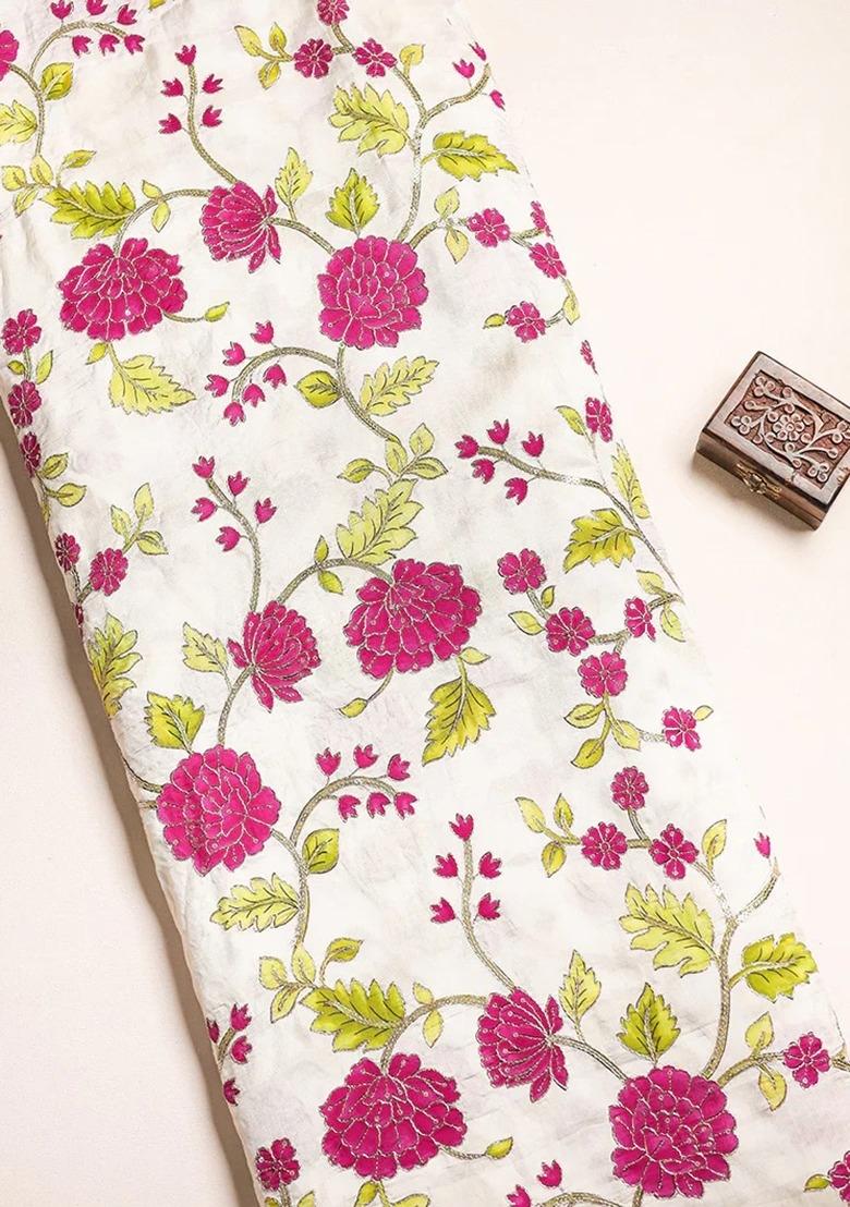 Girls White Embroidered Silk Sharara Set - Indya