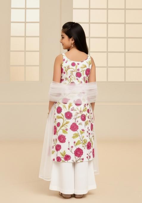 Girls White Embroidered Silk Sharara Set